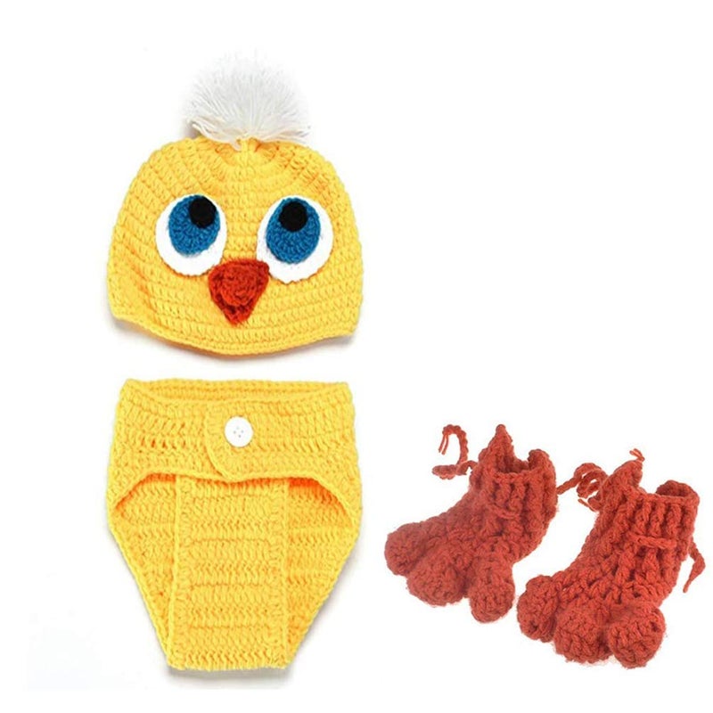 Vedory Fashion Newborn Baby Photography Props Boy Girls Photo Shoot Props Outfits Crochet Knitted Costume Unisex Cute Infant Hat Pants Set (chick) - Image 3